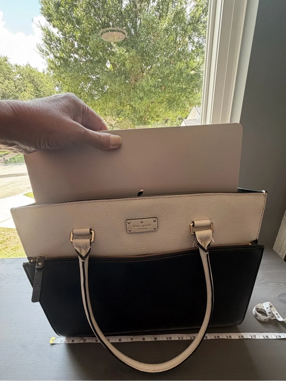 Kate Spade New York Black Cream Grove Street Maeve Large Structured Leather Tote